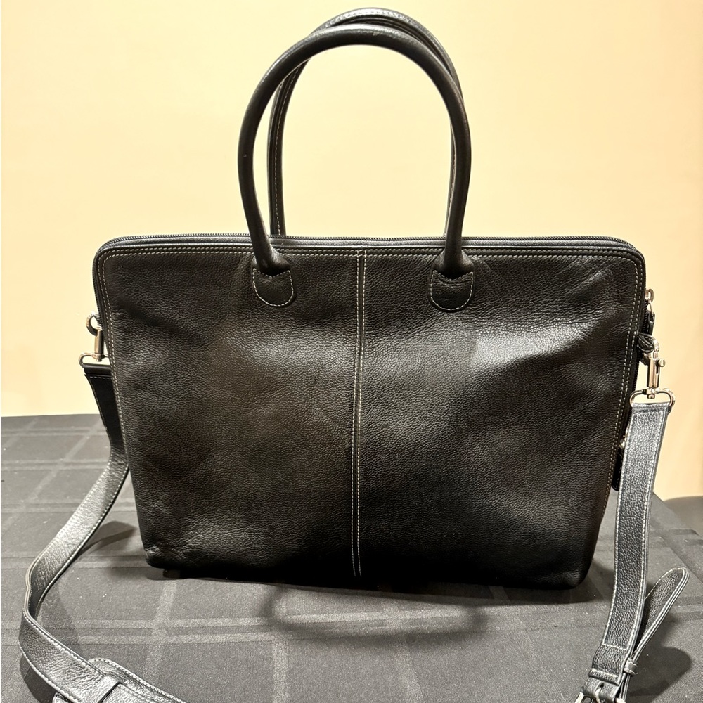 Levenger Black Pebble Leather Laptop Bag Messenger Briefcase Tote
